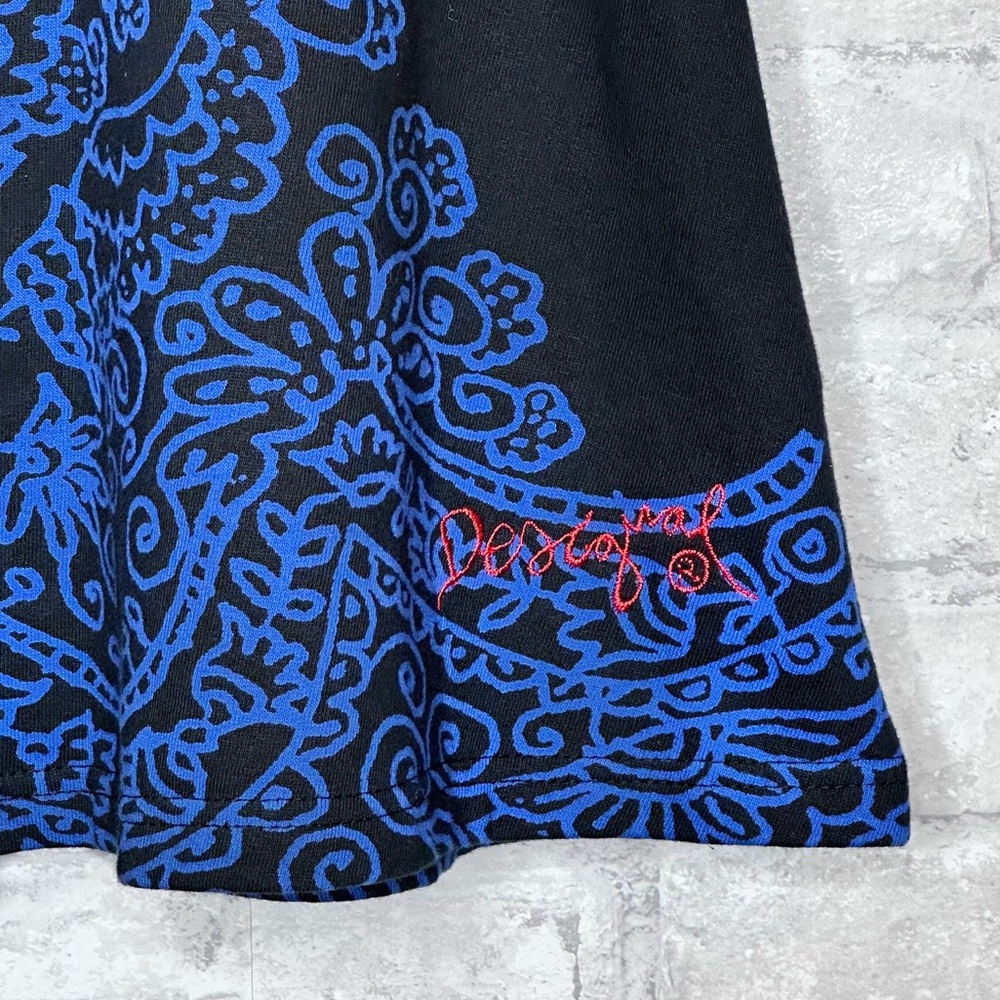 Y2K Desigual Retro Skirt Size Small Floral Patchwork Applique Black Pink Blue - Picture 3 of 9